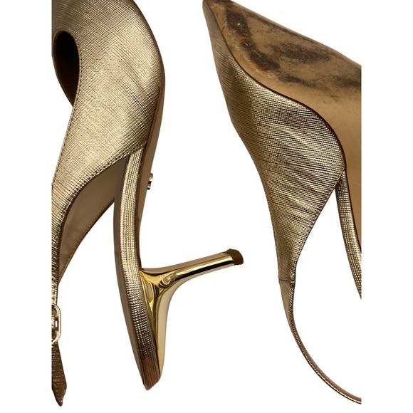Sam Edelman Womens Gold Textured Metallic Slingback Pointed Toe Kitten Heels 10 - Picture 6 of 8